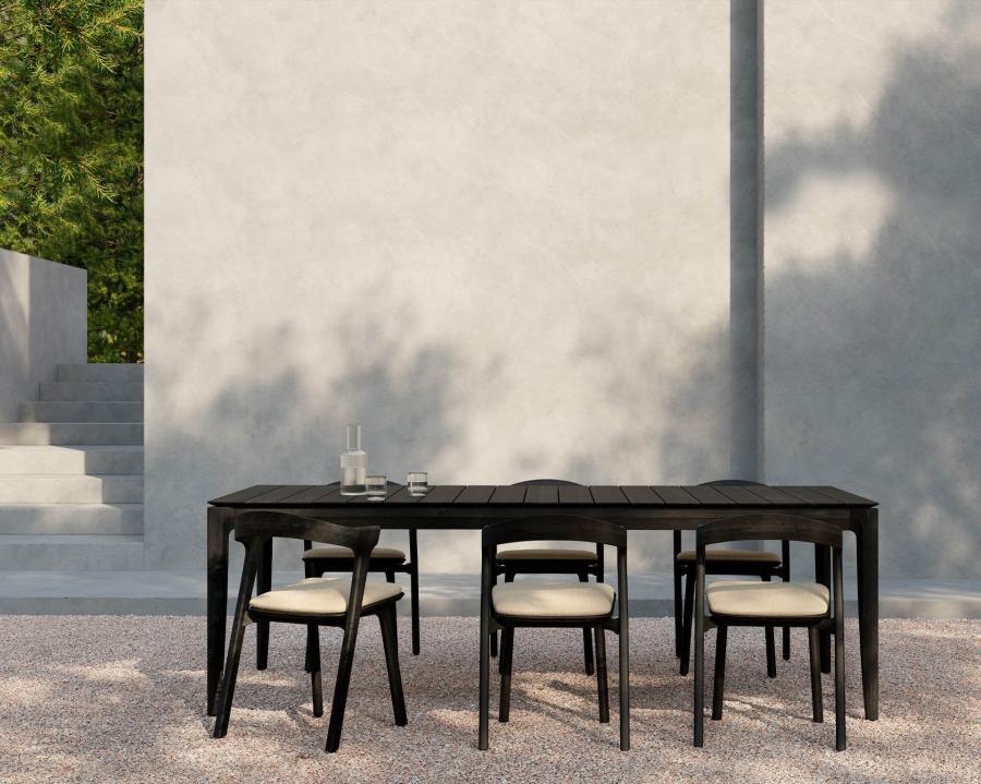 Toonzaalmodel Bok Black set rechthoekige tuintafel + 6 stoelen met kussens Mocha