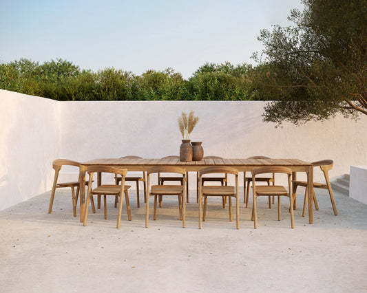 Toonzaalmodel Bok Set rechthoekige tuintafel + 8 stoelen met kussens Natural